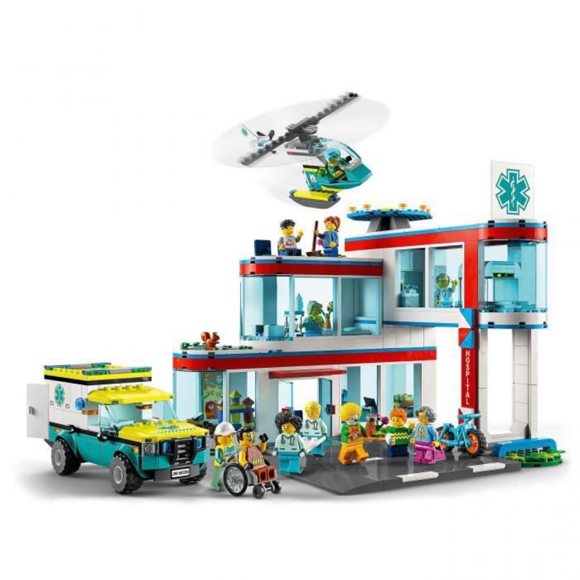 Lego - LEGO 60330 City L'Hôpital, Set de Construction, Jouet Camion d'Ambulance, Hélicoptere et 12 Minifigures pour Enfants +7 ans - Briques et blocs