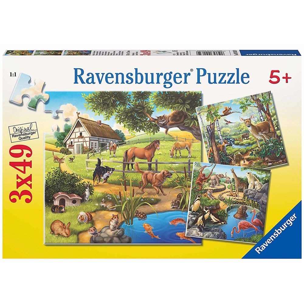 Ravensburger - Ravensburger - 09265 - Puzzle Classique - Animaux Sauvages du Zoo / Domestiques - 3X49 Pièces - Animaux