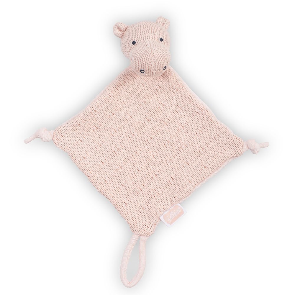 Jollein - Doudou pour bébé avec attache sucette Soft Knit Hippo - Pêche - Doudous