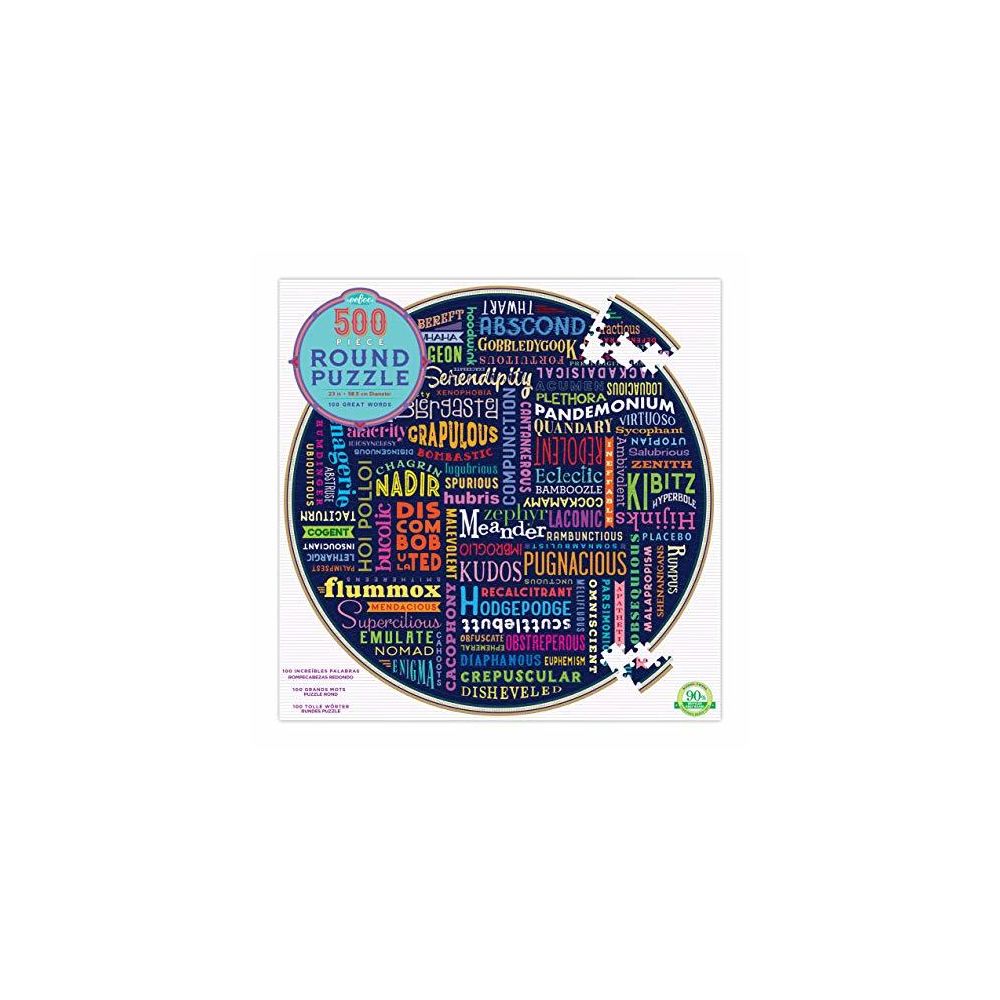 Eeboo - eeBoo Great Words Round Jigsaw Puzzle for Adults and Kids 500 Pieces - Accessoires Puzzles