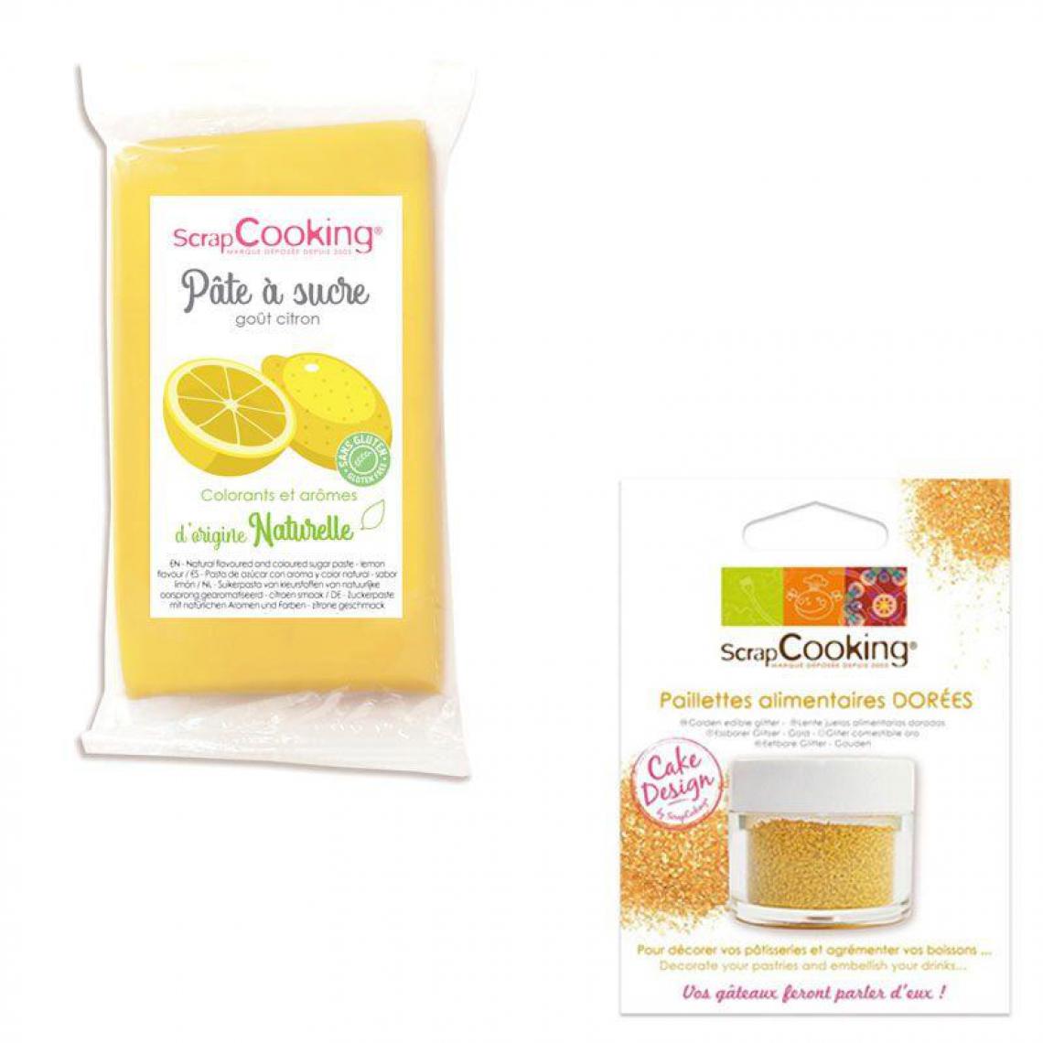 Scrapcooking - Pâte à sucre jaune 250 g arôme citron + paillettes dorées - Kits créatifs