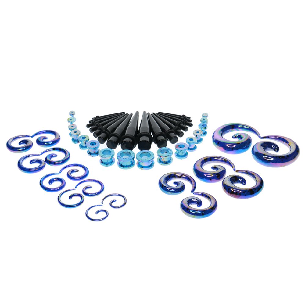 marque generique - 48pcs jauge acrylique kit spirale cônes tunnels et bouchons multicolores, bleus - Perles