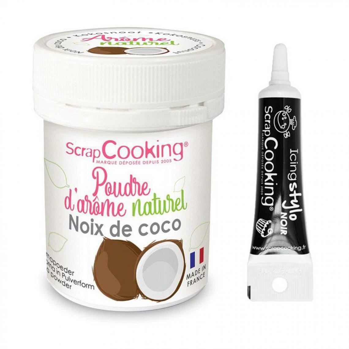 Scrapcooking - Arôme alimentaire naturel en poudre noix de coco + Stylo glaçage noir - Kits créatifs