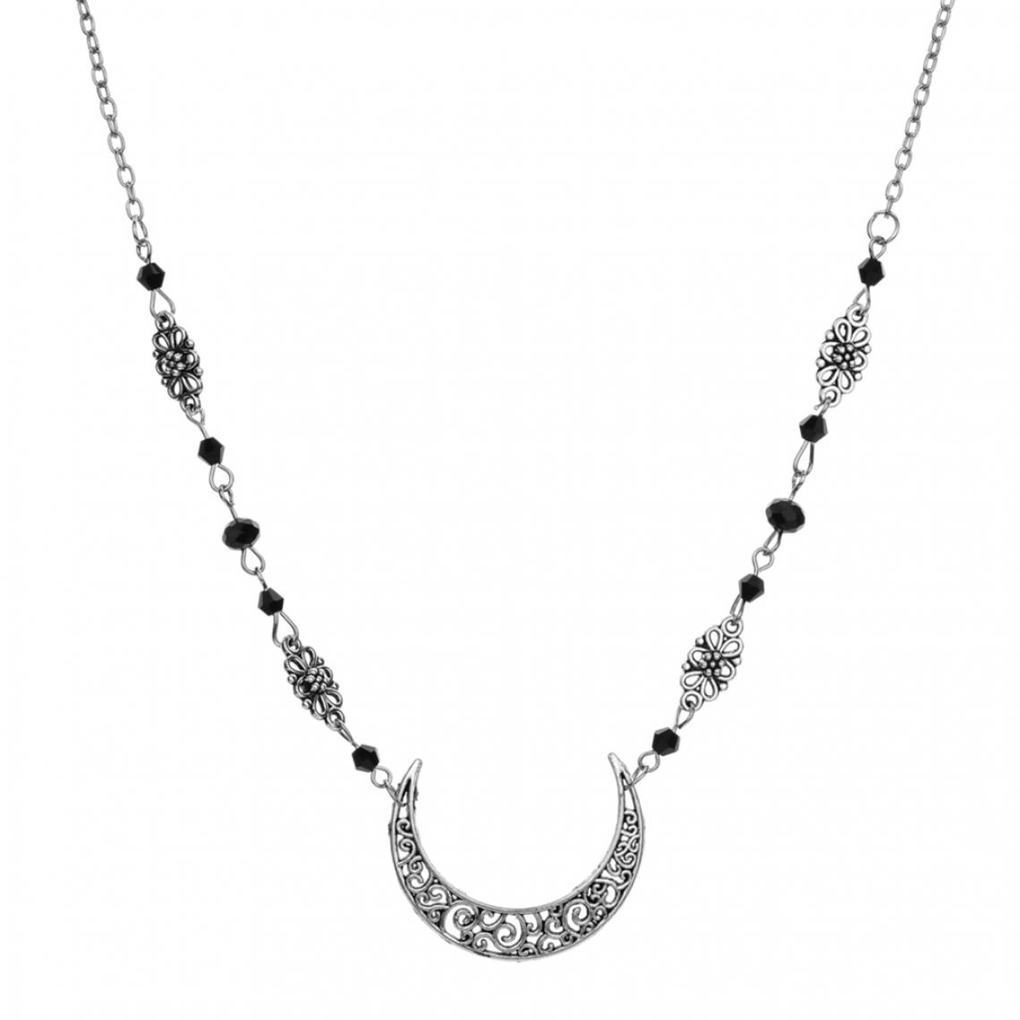 marque generique - Crescent Moon Drop Pendentif Tête Chaîne Perles Bandeau Pour Les Femmes Argent + Noir - Perles