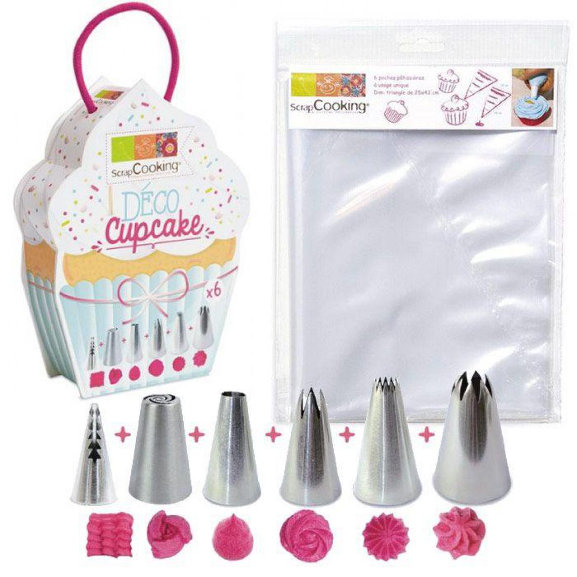 Scrapcooking - 6 douilles et 6 poches à douilles jetables pour Cupcakes - Kits créatifs