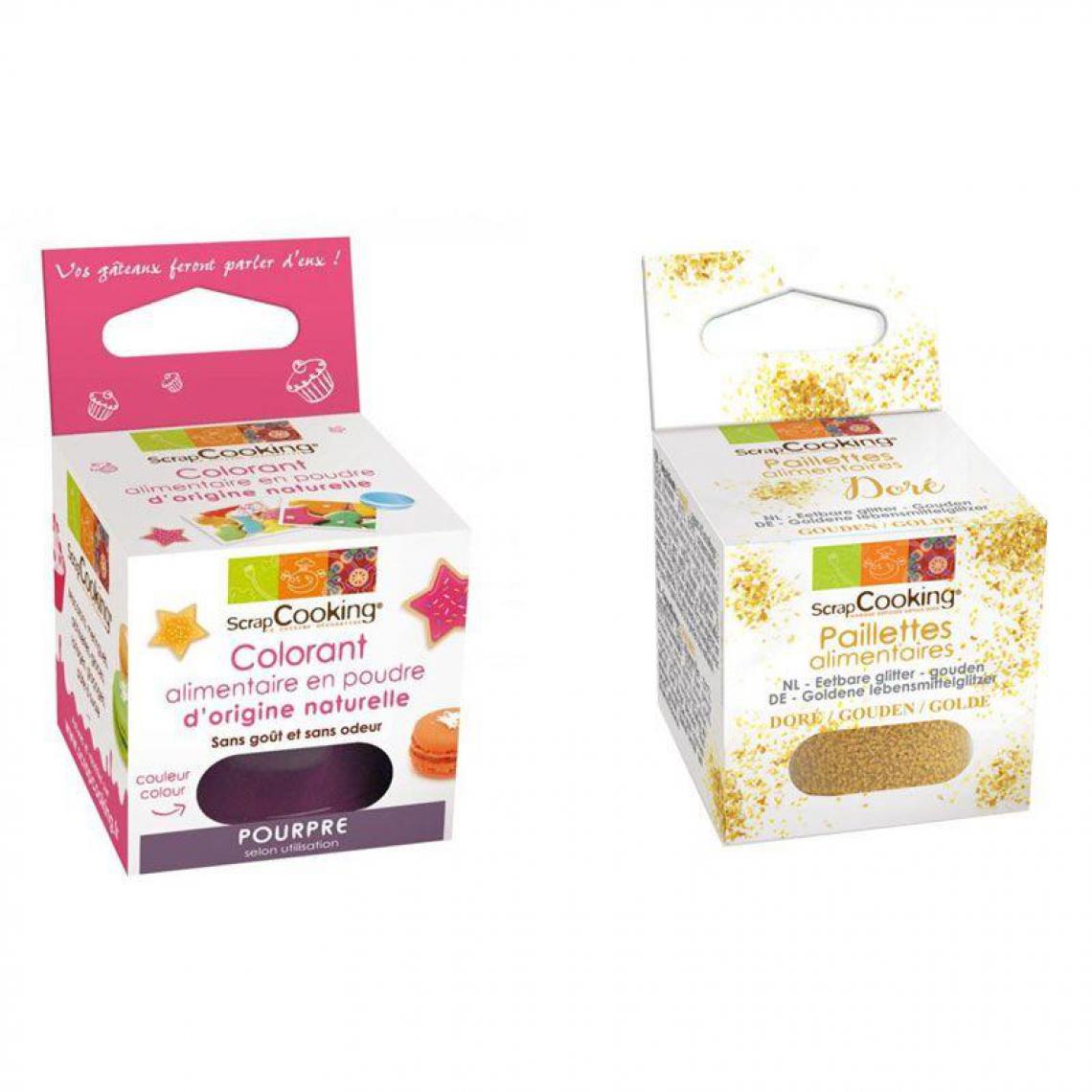 Scrapcooking - Colorant alimentaire Pourpre + paillettes dorées - Kits créatifs