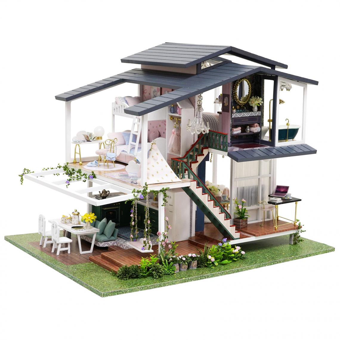 marque generique - DIY Dollhouse 3D L'assemblée En Bois Maison de Poupée Jouet Chambre Cuisine Meubles de Salle de Bains Kit Fun Puzzle Jouet Cadeau pour Bébé En Bas ge - Poupées