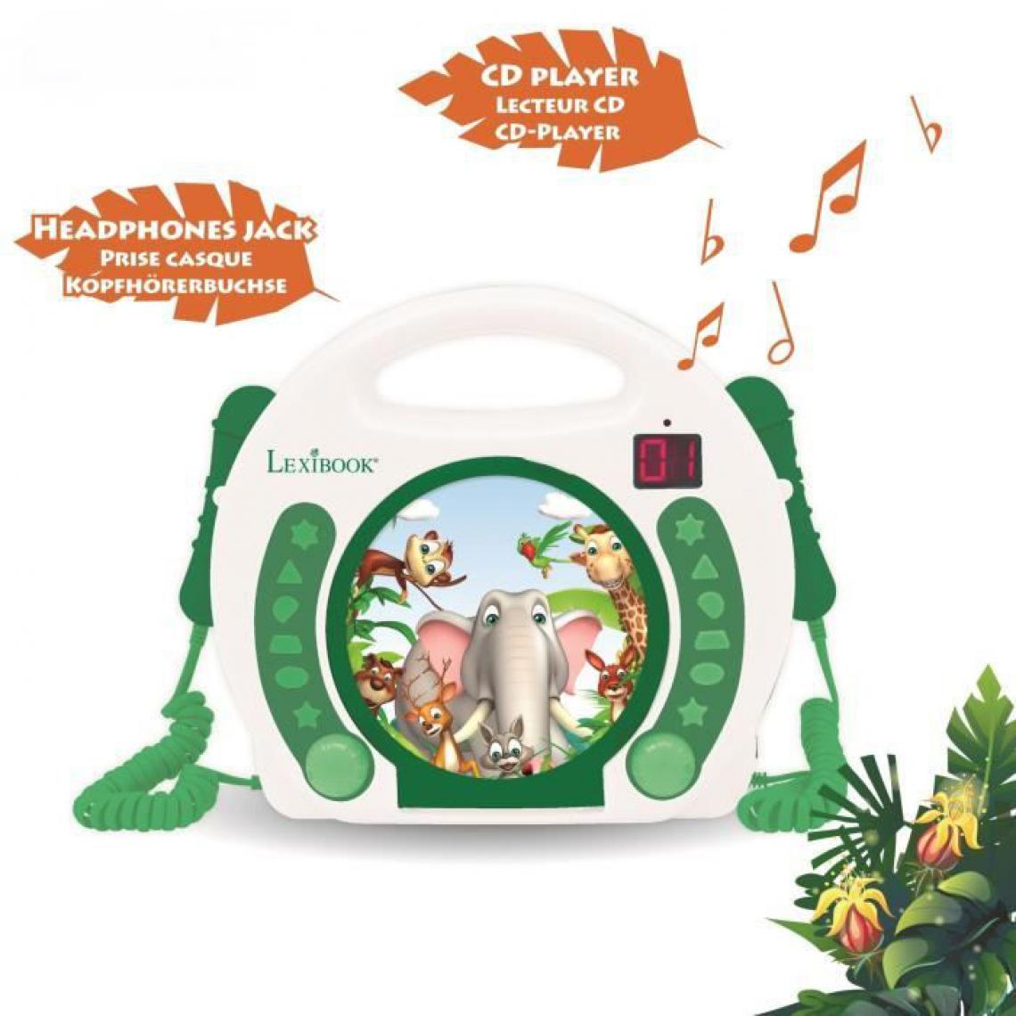 Icaverne - LECTEUR CD - RADIO - BOOMBOX Lecteur CD portable avec 2 microphones Animaux - Radio, lecteur CD/MP3 enfant