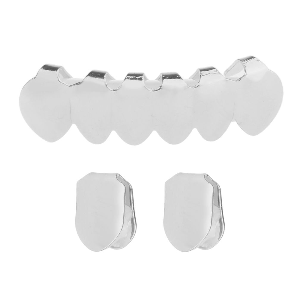 marque generique - halloween 18k or 2pcs top simple et 6 dents fond grill ensemble argent - Perles