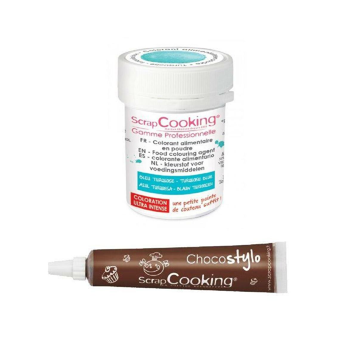 Scrapcooking - Stylo chocolat + Colorant alimentaire en poudre turquoise - Kits créatifs