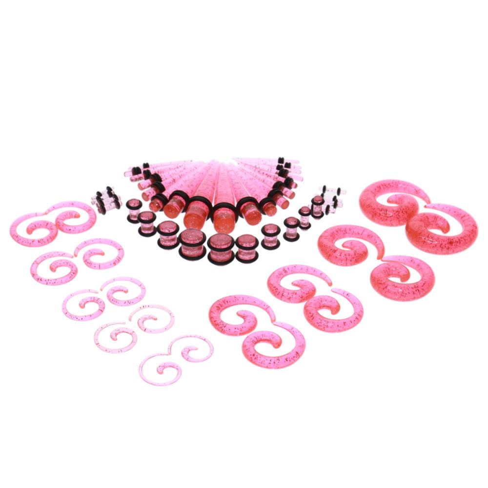 marque generique - 54pcs jauges kit spirales cônes et bouchons 14g-00g étirement kit rose - Perles