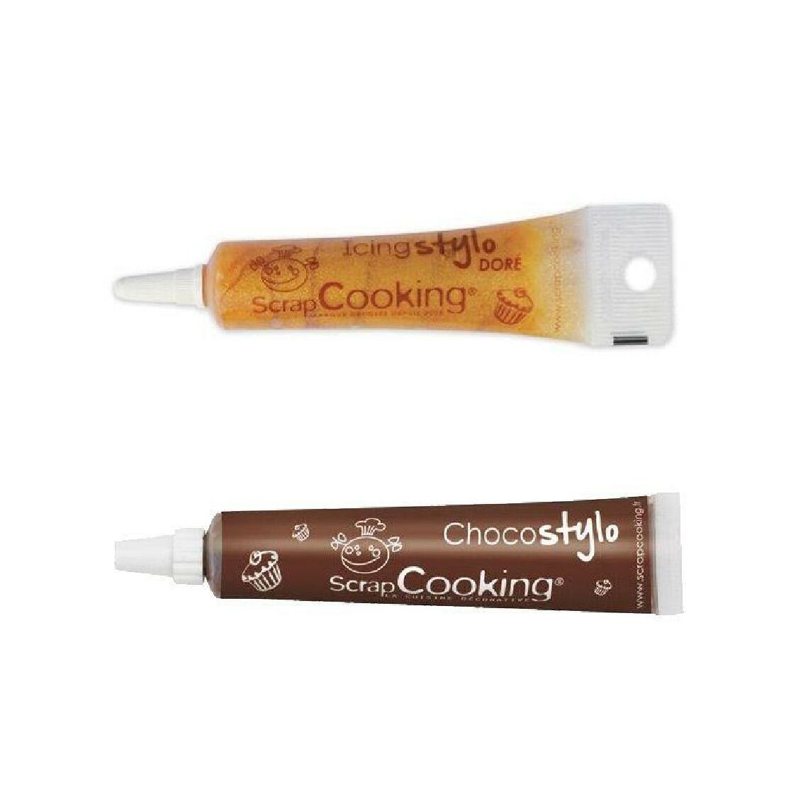 Scrapcooking - Stylo chocolat + Stylo décoration alimentaire doré - Kits créatifs