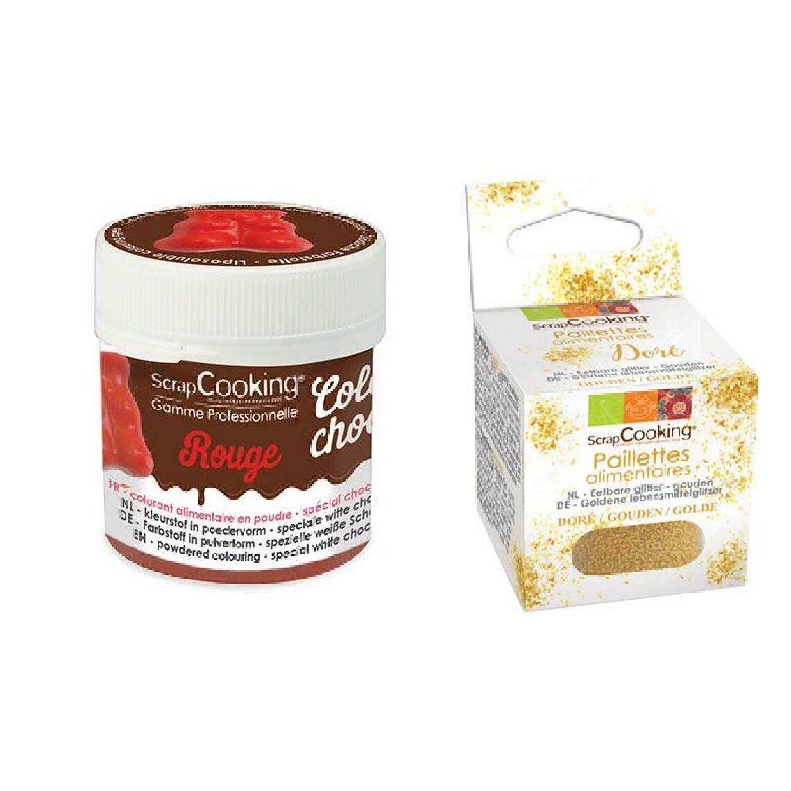 Scrapcooking - Colorant alimentaire liposoluble rouge + paillettes dorées - Kits créatifs