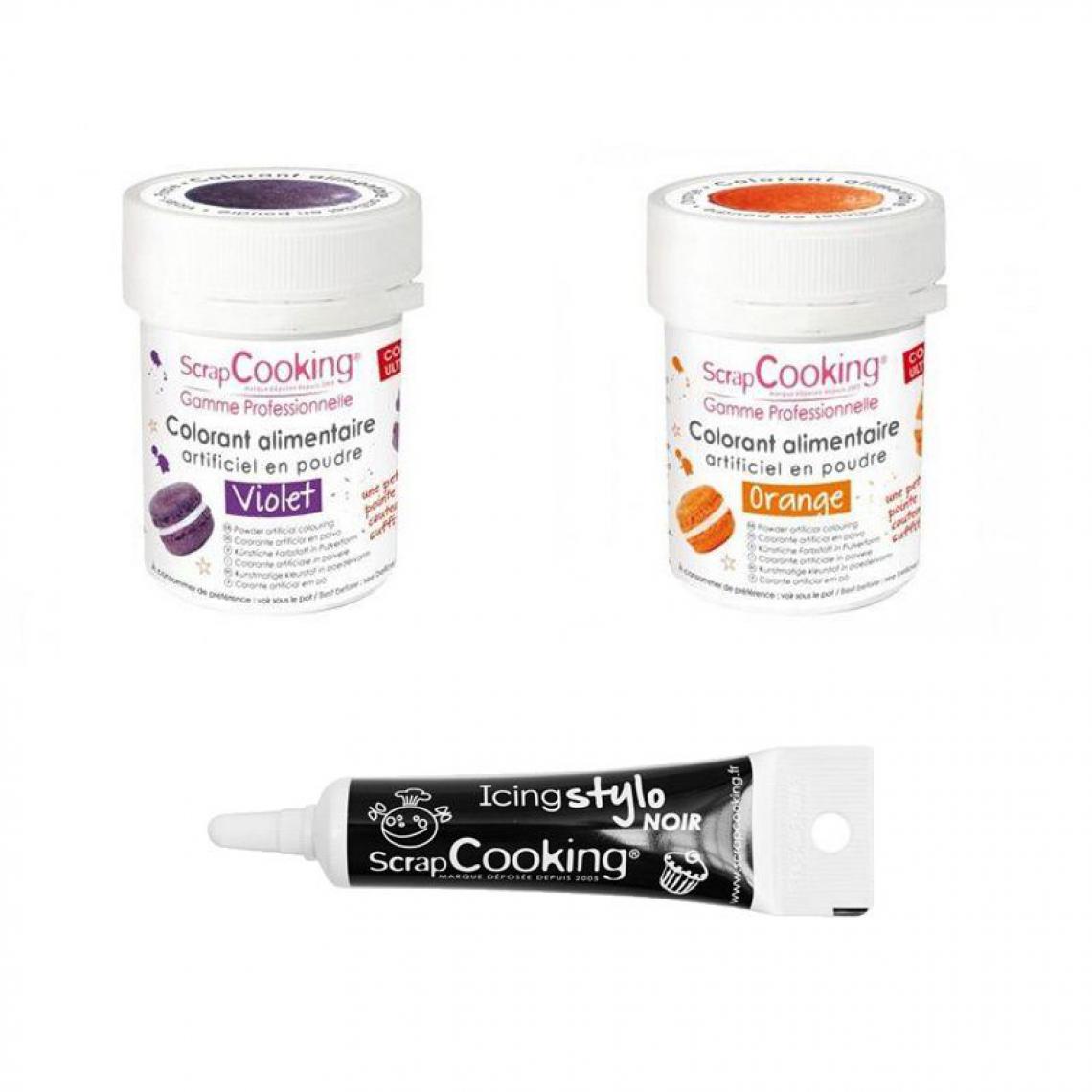 Scrapcooking - 2 colorants alimentaires orange-violet + Stylo glaçage noir - Kits créatifs