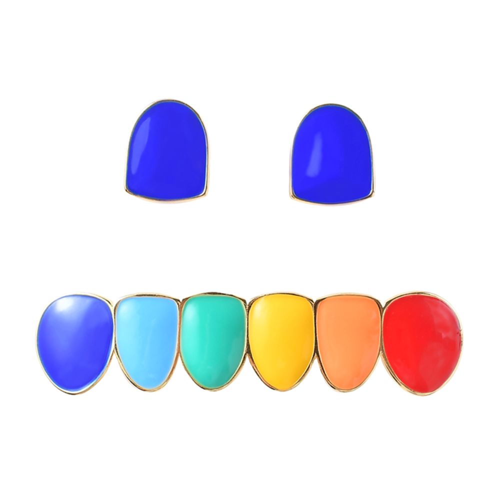 marque generique - bleu coloré brillant hip hop dents pointues grill creuse accessoire or - Perles