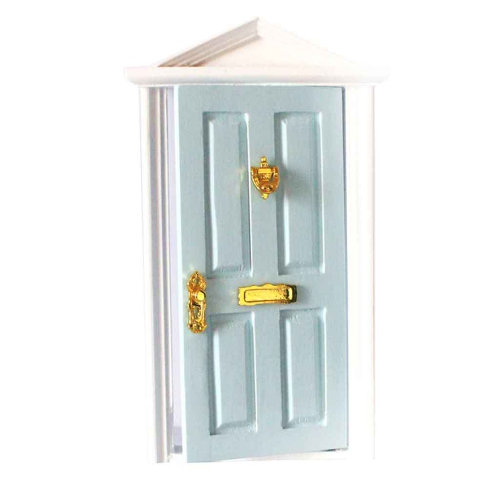 marque generique - 1:12 Dolls House Miniature Steepletop Door En Bois Avec Quincaillerie Bleu - Poupées