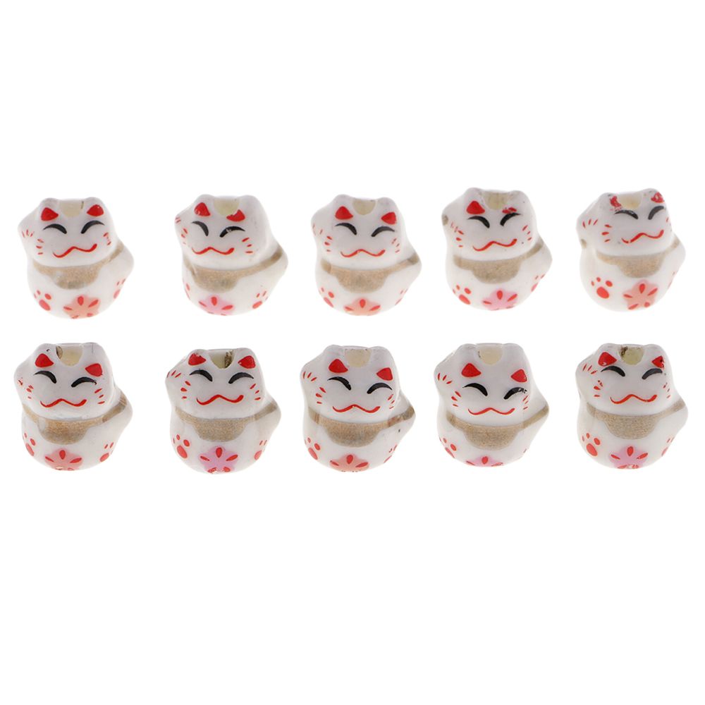 marque generique - 10 pièces en céramique chance chat maneki neko en porcelaine entretoise perles 12x14mm - Perles