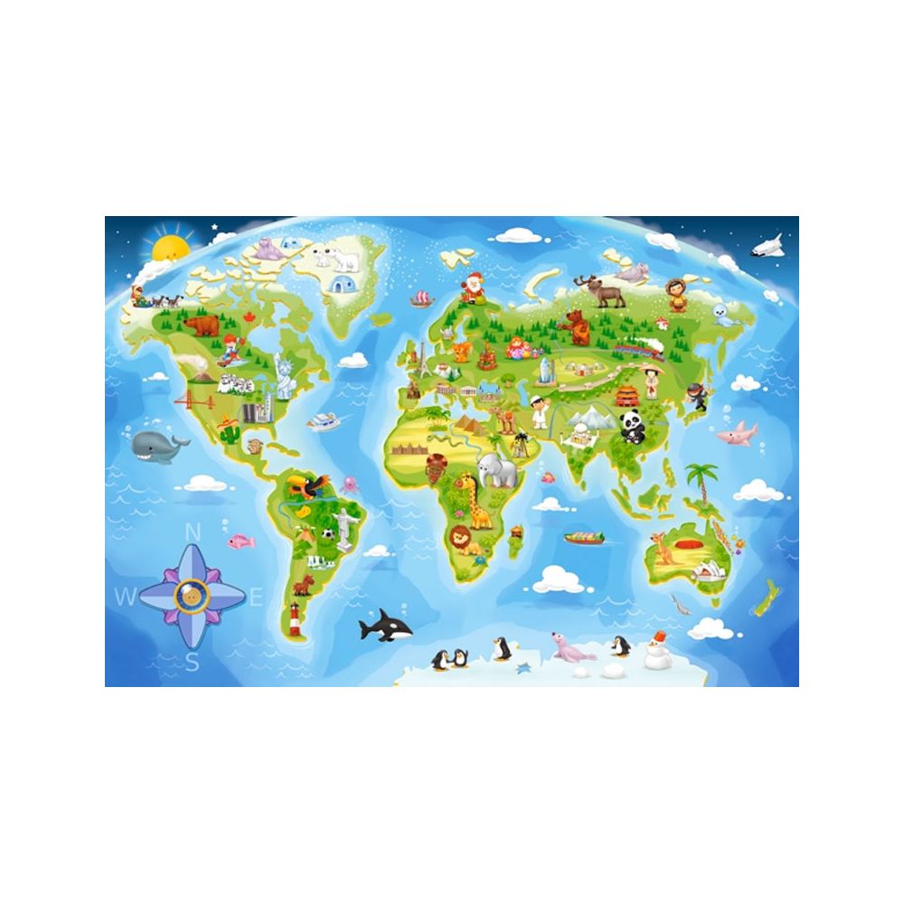 Castorland - Puzzle Maxi 40 pièces : Carte du monde - Animaux