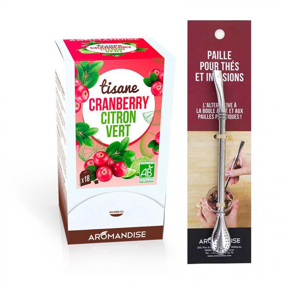 Aromandise - Tisane cranberry et citron vert biologique 18 sachets + paille inox avec filtre - Kits créatifs
