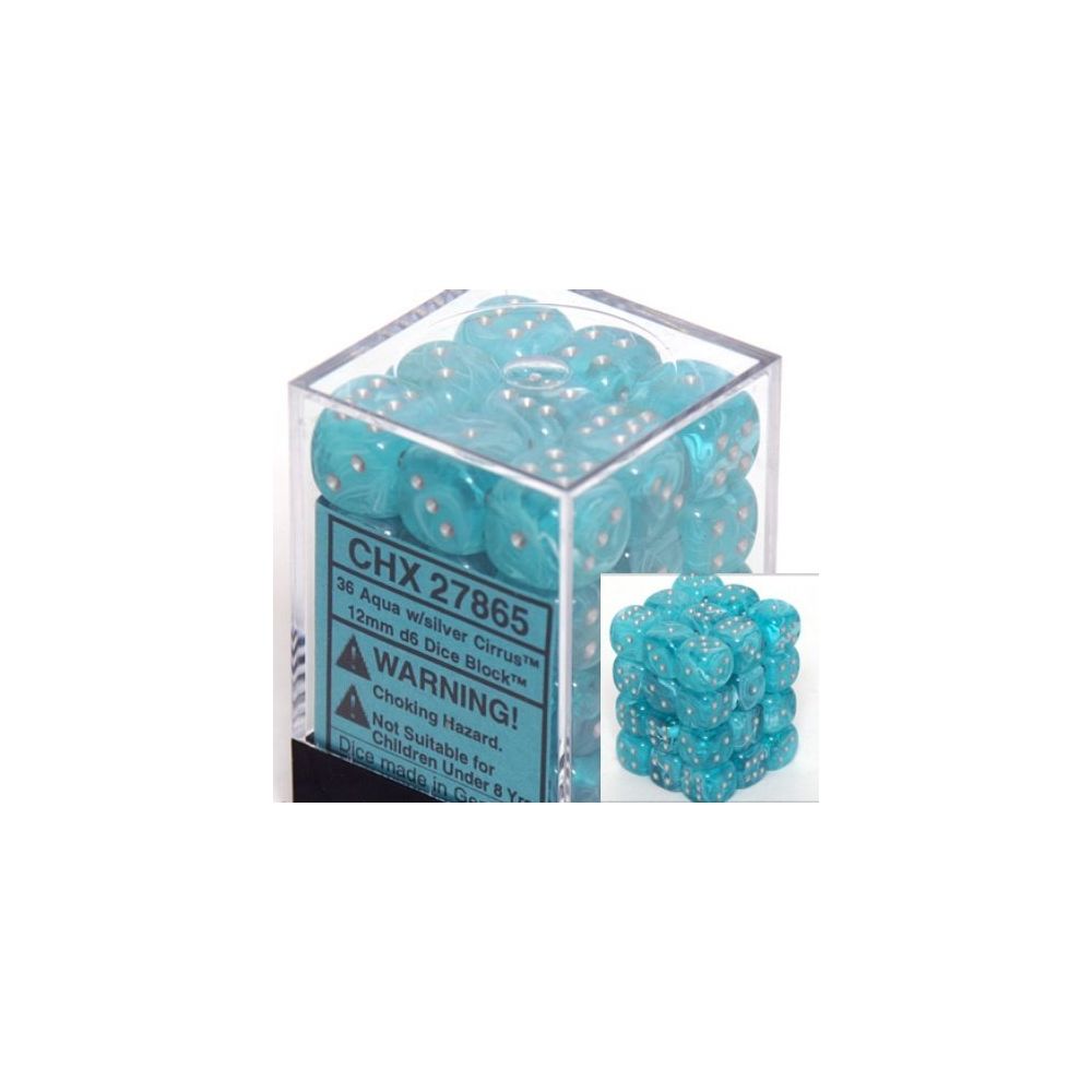 Chessex - Chessex Dice d6 Sets: Cirrus Aqua with Silver - 12mm Six Sided Die (36) Block of Dice - Carte à collectionner