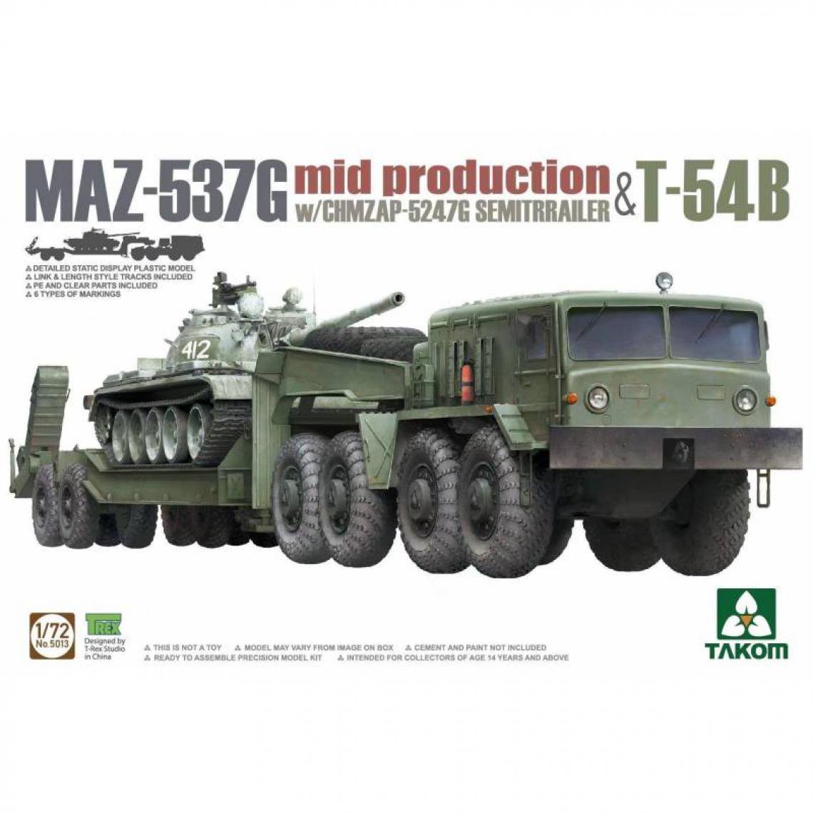 Takom - Maquette Camion Maz-537g Mid Production With Chmzap-5247g Semitrailer & T-54b - Camions