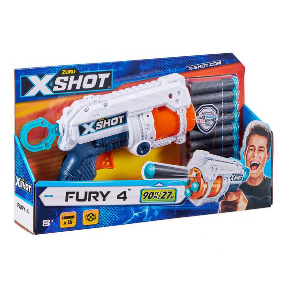 Ludendo - Pistolet X-Shot Fury 4 - Barillet 4 Coups - 16 Flèches - Jeux d'adresse