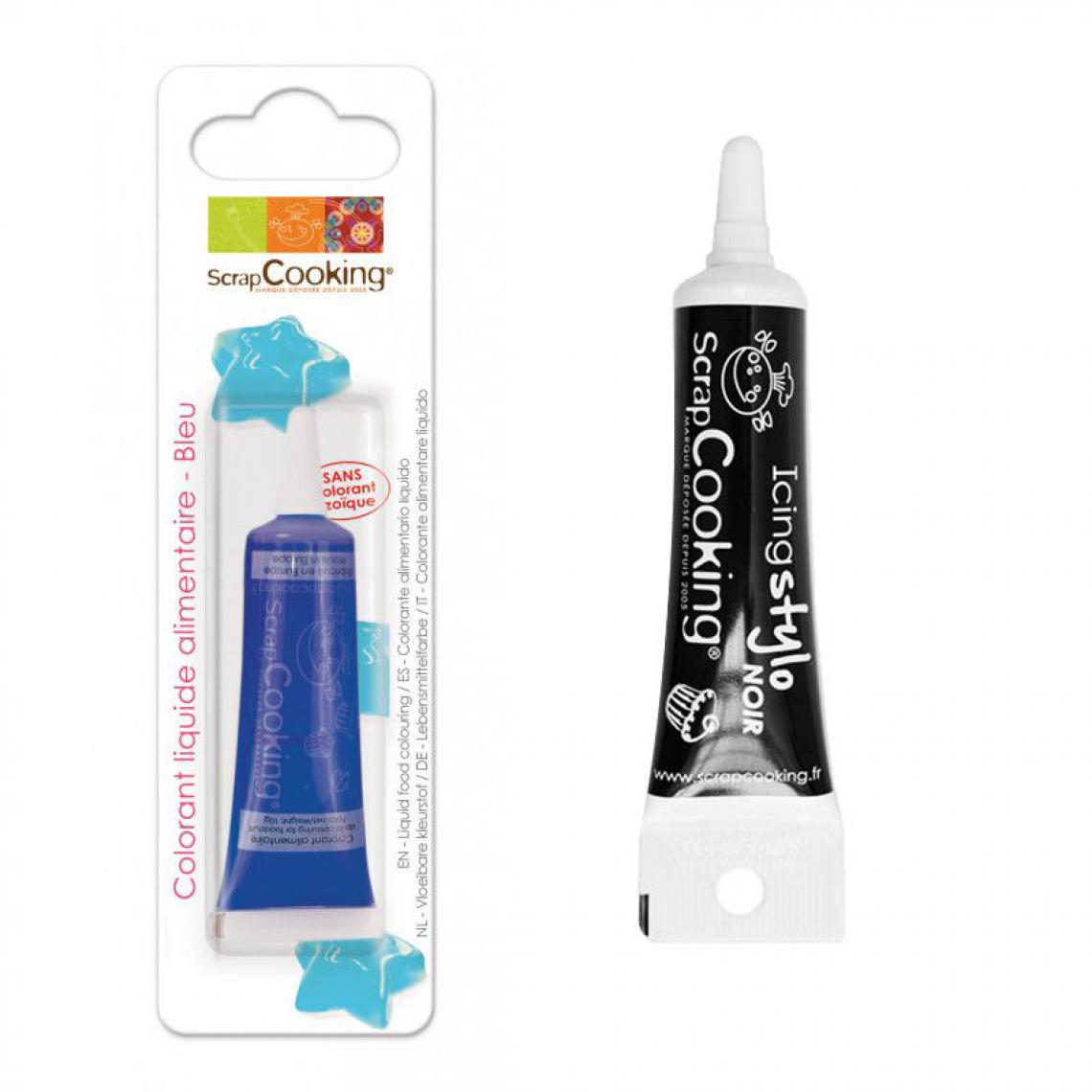 Scrapcooking - Colorant alimentaire liquide 10 g Bleu + stylo glaçage noir - Kits créatifs