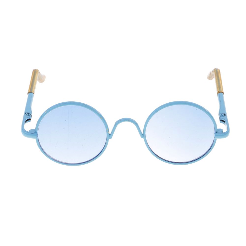 marque generique - Paire de lunettes de lunettes à lunette ronde hippy rétro pour 1/6 blythe poupées bleu - Poupons