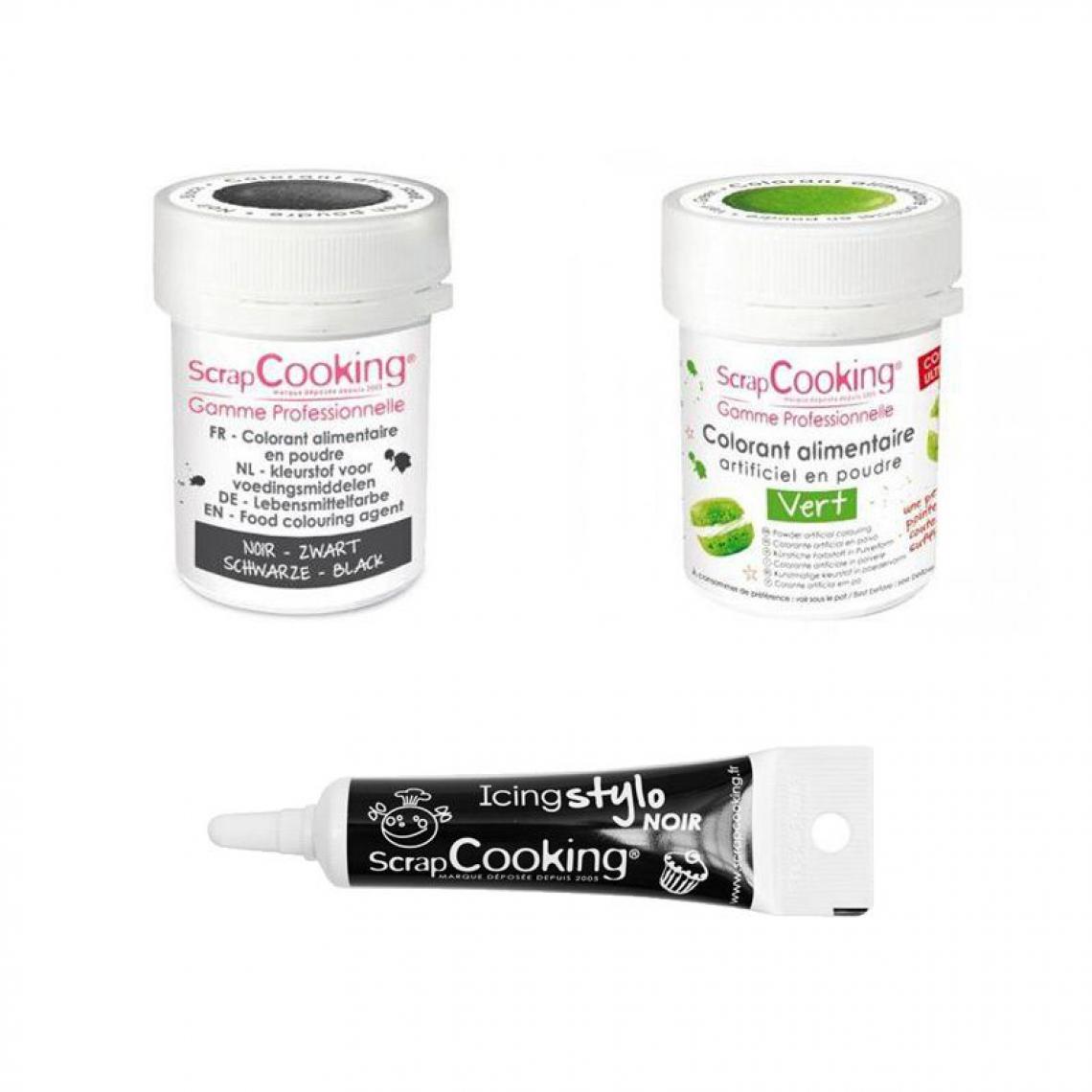 Scrapcooking - 2 colorants alimentaires vert-noir + Stylo glaçage noir - Kits créatifs