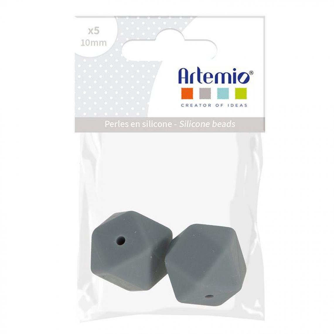 Artemio - 2 perles silicone hexagonales - 17 mm - gris - Perles