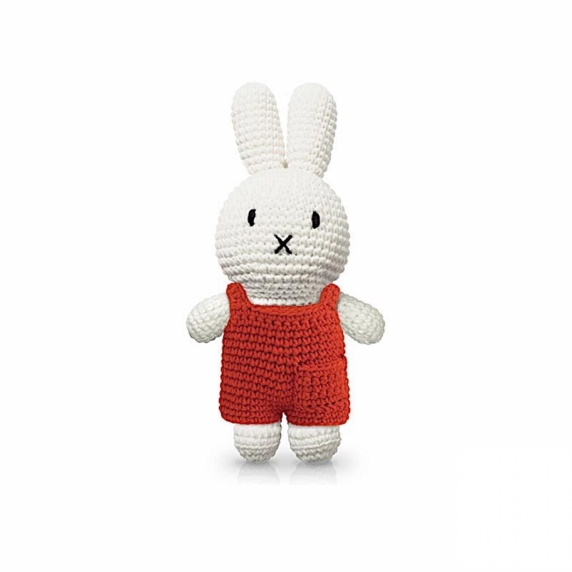 Ac-Deco - Peluche Miffy en crochet - Salopette - L 10 x l 5 x H 25 cm - Rouge - Doudous