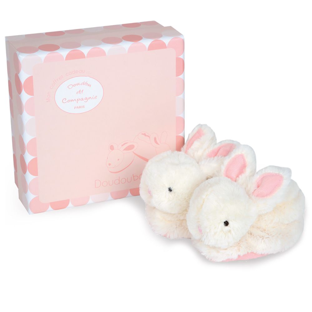 Doudou et compagnie - Coffret lapin bonbon : Chaussons 0-6 mois roses - Jeux d'éveil