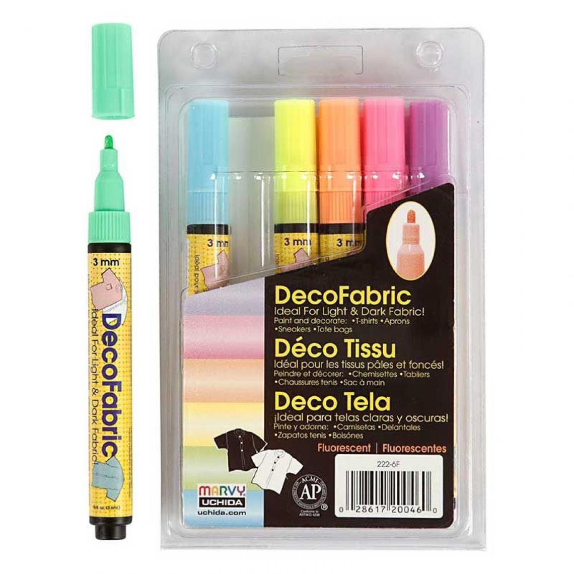 Creotime - 6 feutres textile fluo Glitter Deco - 3 mm - Dessin et peinture