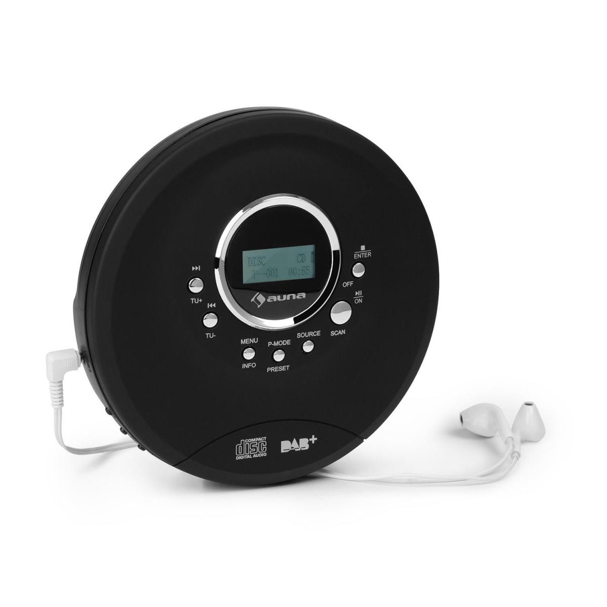 Auna - auna CDC 200 - DAB+ Discman avec tuner radio DAB + / FM , compatible MP3 , écouteurs intra-auriculaires - Noir - Radio, lecteur CD/MP3 enfant