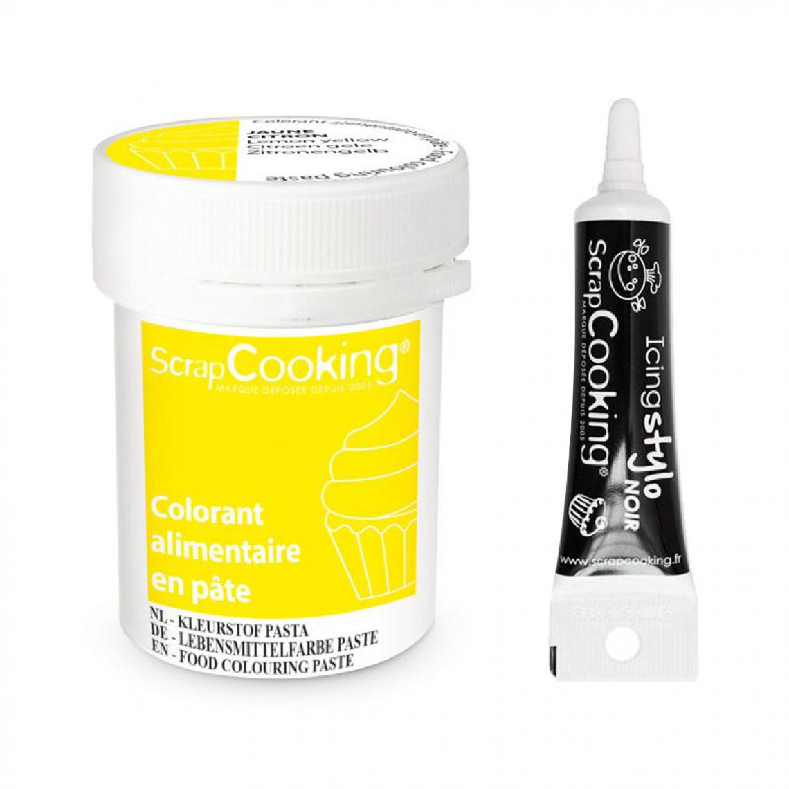 Scrapcooking - Colorant alimentaire en pâte 20 g Jaune citron + Stylo de glaçage noir - Kits créatifs