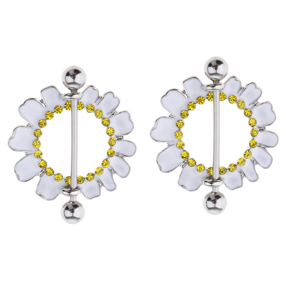 marque generique - 1 paire chrysanthème daisy fleur mamelon strass bouclier nipple anneau blanc - Perles