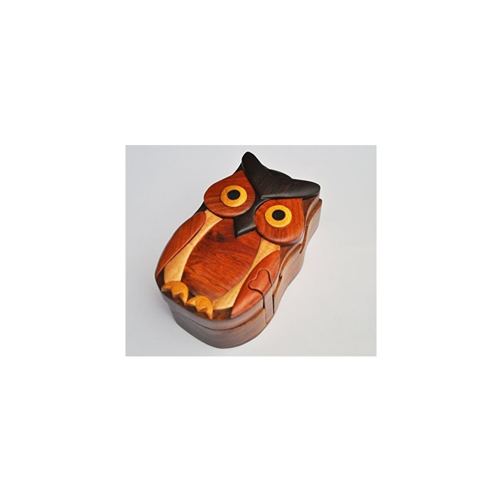 Animal World - Hand Carved in Vietnam Wooden Puzzle Box- Intarsia Wood Art - Owl II - Accessoires Puzzles