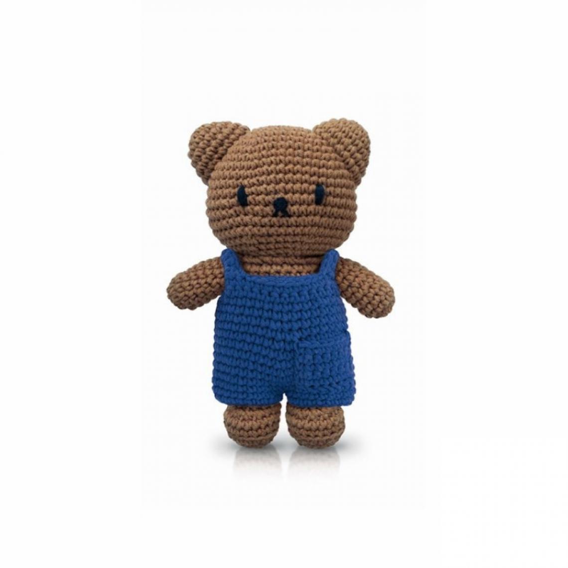 Ac-Deco - Peluche Boris en crochet - Salopette - L 10 x l 5 x H 25 cm - Bleu - Doudous