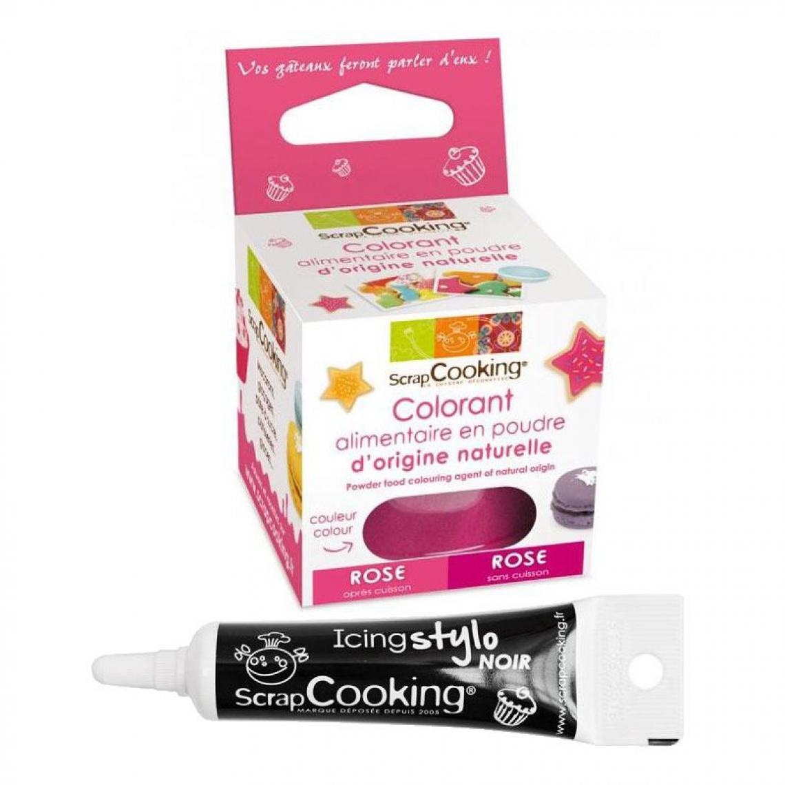 Scrapcooking - Colorant alimentaire Rose foncé + Stylo de glaçage noir - Kits créatifs