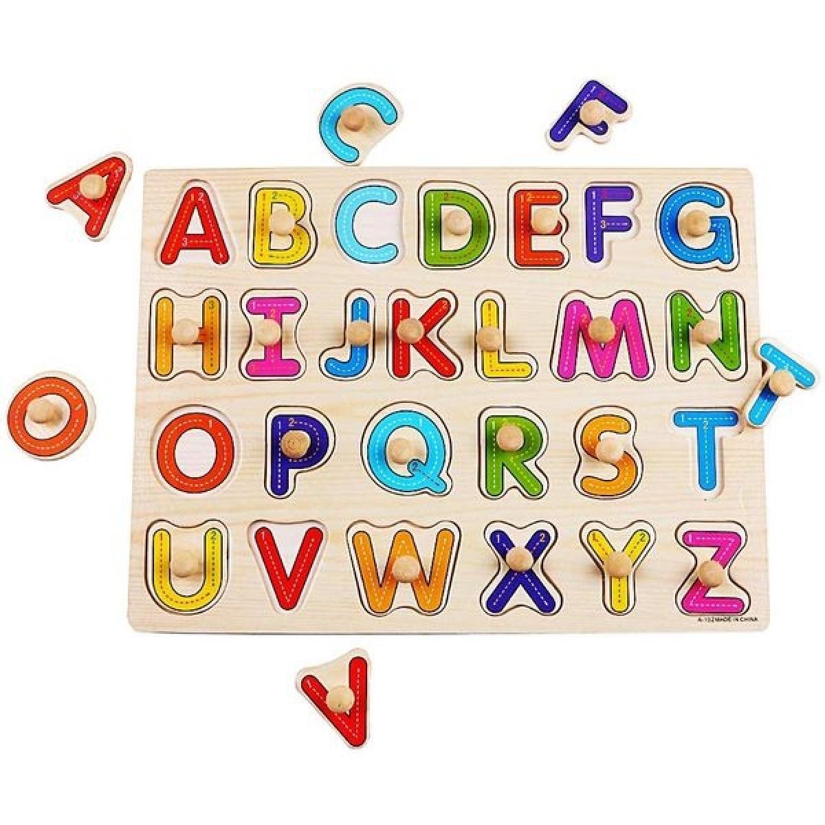 Totalcadeau - Puzzle lettres de l'alphabet en majuscule en bois jeu Montessori - Jeux d'adresse