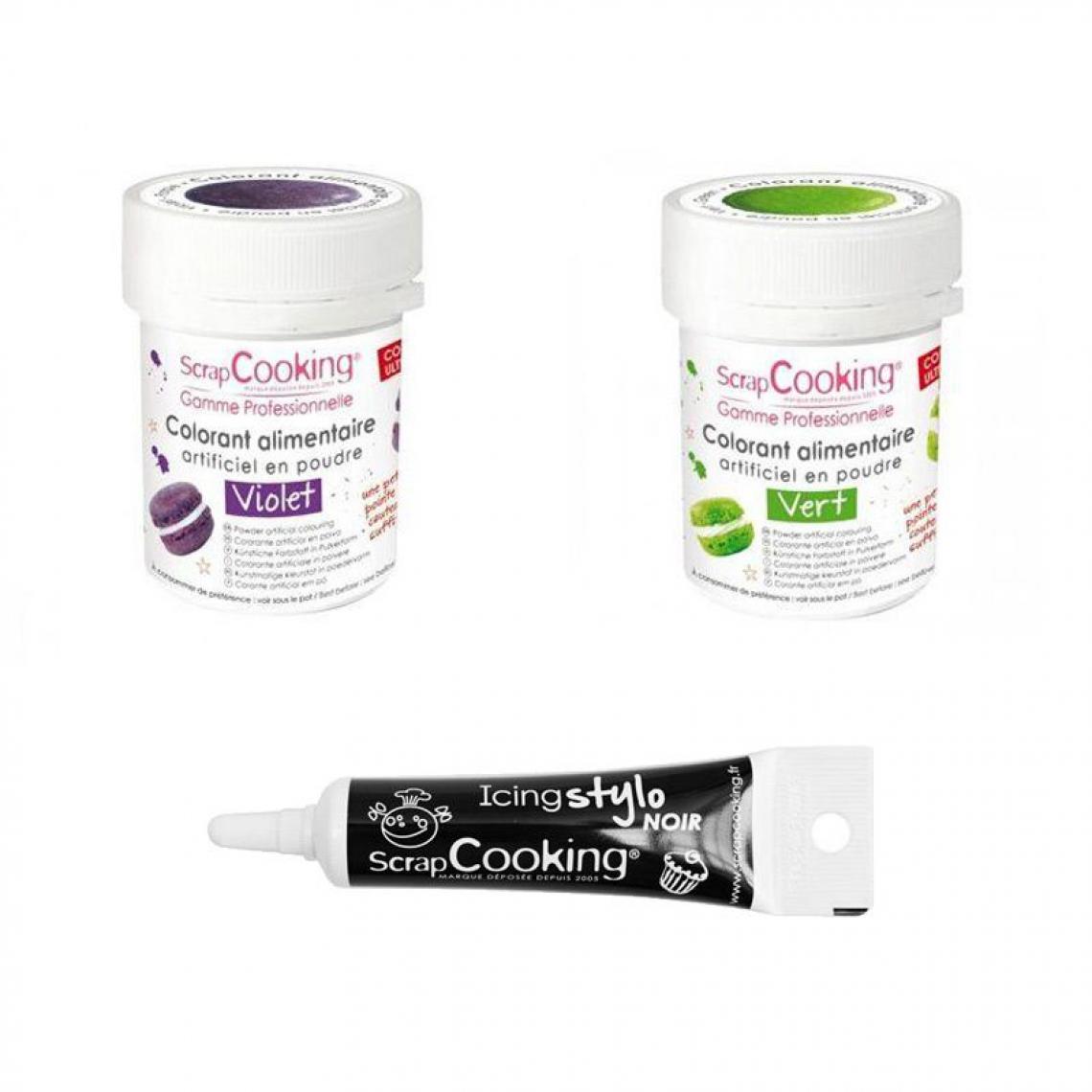 Scrapcooking - 2 colorants alimentaires vert-violet + Stylo glaçage noir - Kits créatifs