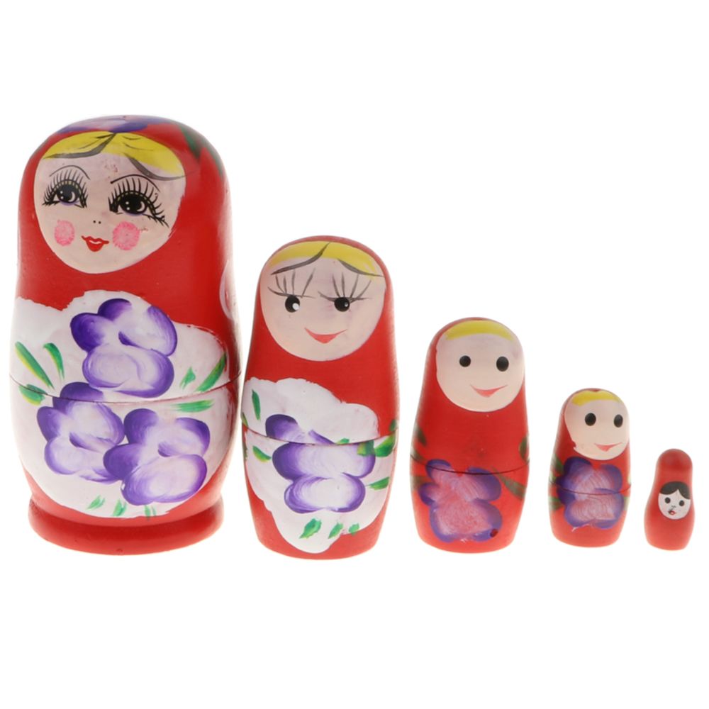 marque generique - 5pcs russe poupée gigogne babushka poupées matryoshka peintes à la main rouge - Poupons