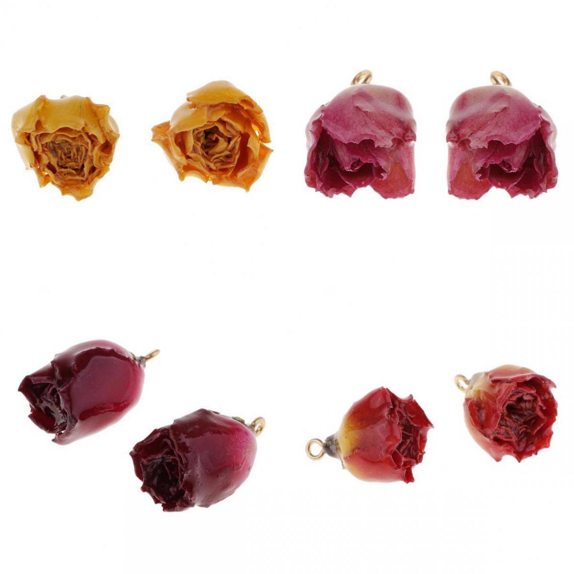 marque generique - 8 Pièces Résine époxy Vraie Fleur Séchée Charmes Rose Pendentif Bricolage Boucles D'oreilles Résultats - Perles