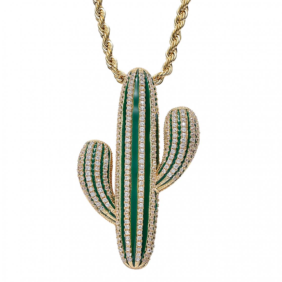 marque generique - 18K Or Cubique Zircon Charmes Cactus Pendentif Collier Bijoux Hiphop Doré - Perles