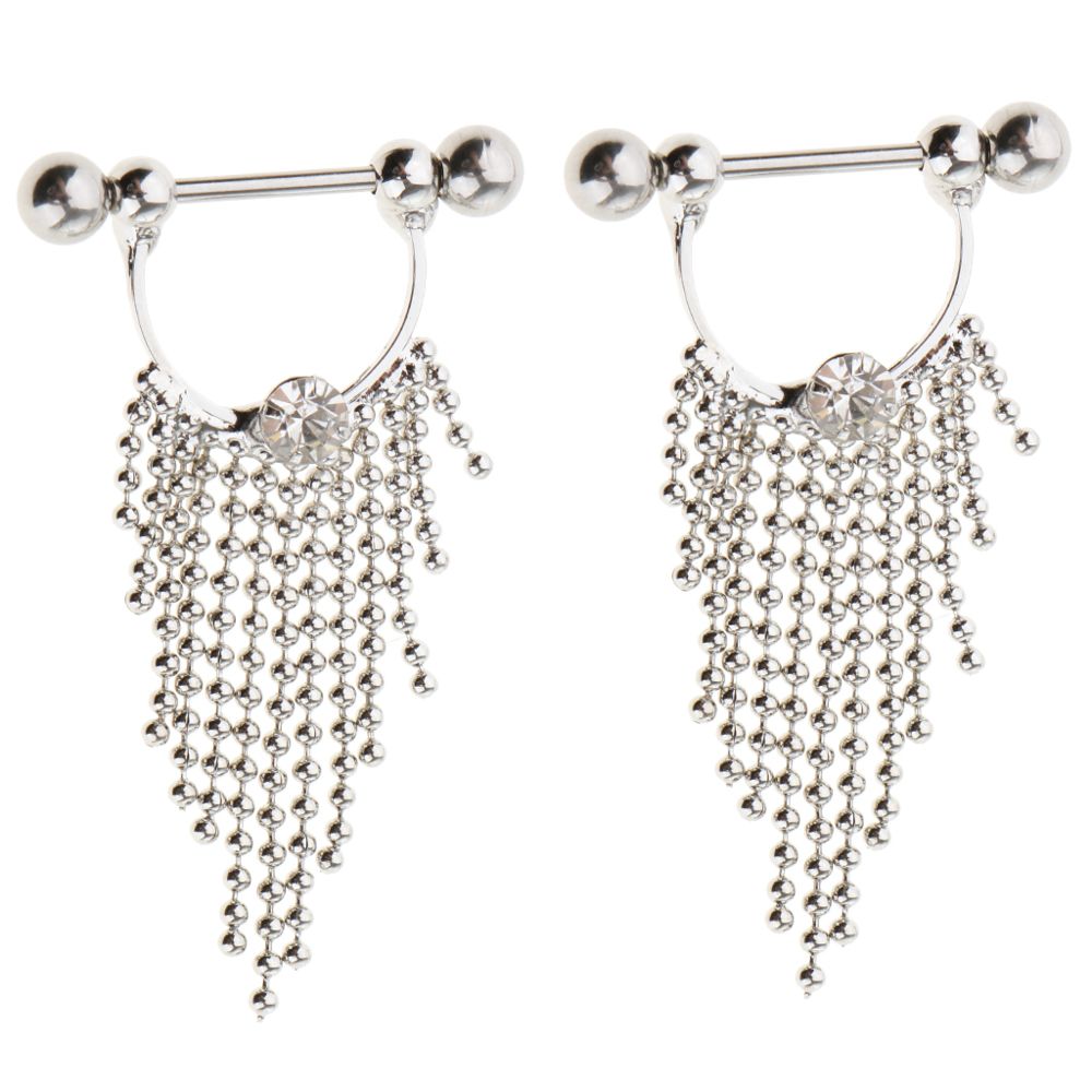 marque generique - 1 paire perles tassle mamelon anneau dangle bouclier nipplerings blanc cristal - Perles
