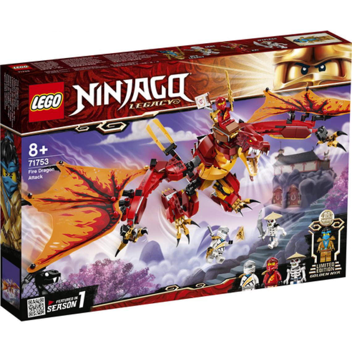 Lego - LEGO 71753 NINJAGO L'attaque du dragon de feu avec Mini Figurines Kai, Zane et Nya - Jouet Enfant 8 ans - Briques Lego