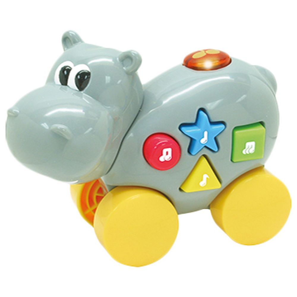 Be Toys - Go Babies - Jouet éveil - Animal musical à roulettes - Hippopotame - Jeux d'éveil