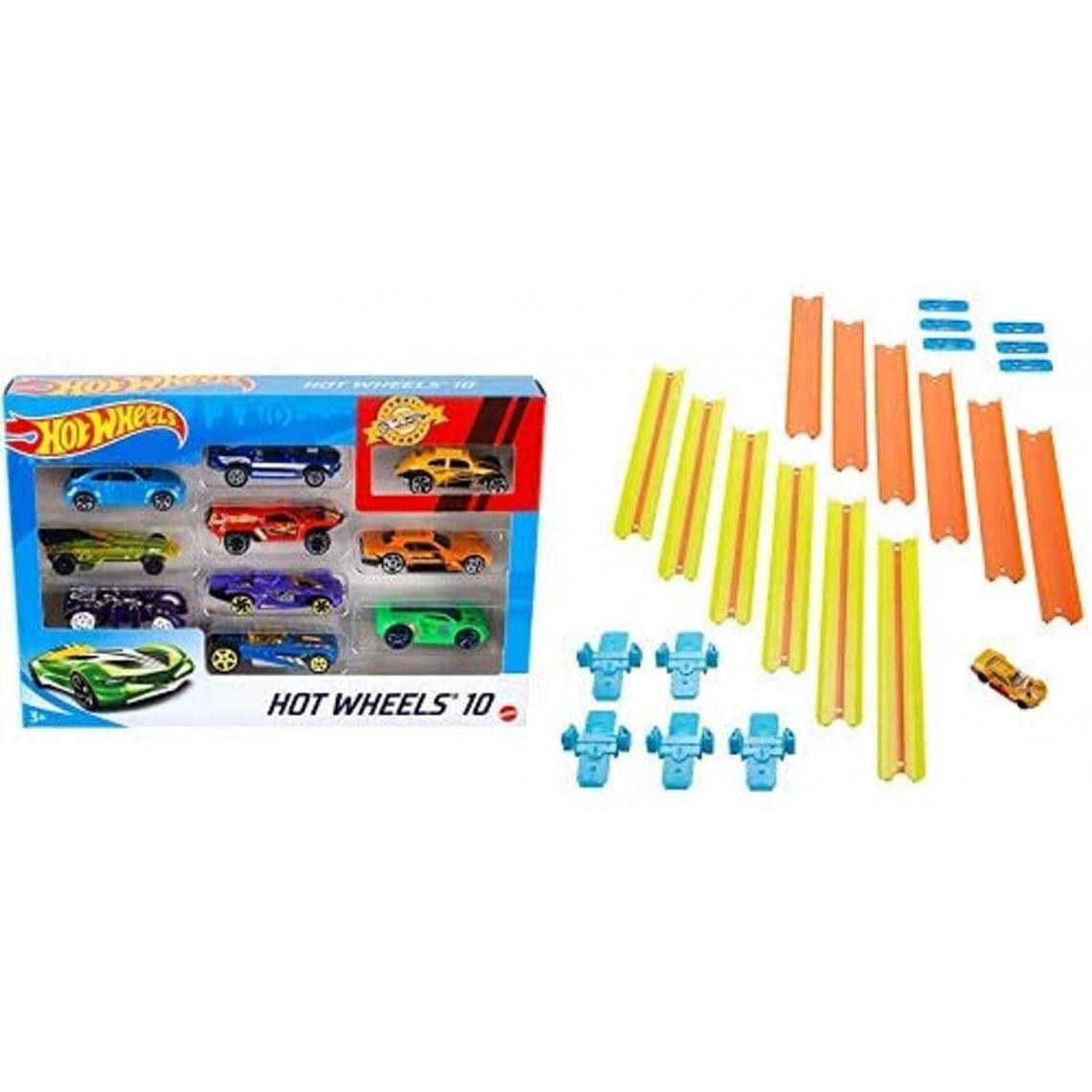 Hot Wheels - Coffret 10 véhicules pour enfant de petites voitures miniatures et Track Builder Unlimited - Voiture de collection miniature