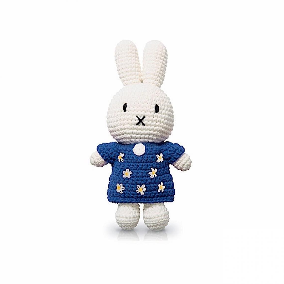 Ac-Deco - Peluche en crochet - Miffy fleurs - L 10 x l 5 x H 25 cm - Bleu marine - Doudous