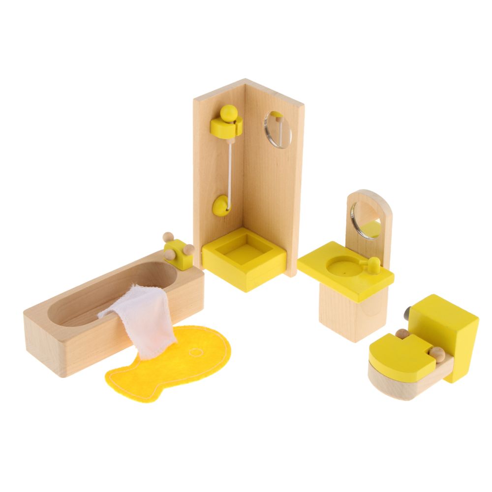 marque generique - enfants prétendre jeu de rôle en bois jouet dollhouse meubles ensemble - salle de bain - Jeux d'éveil